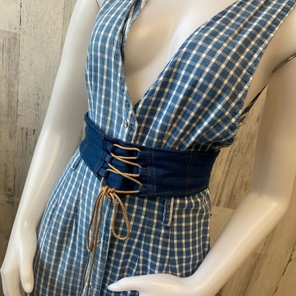 Blue denim lace up waist belt - Picture 3 of 5